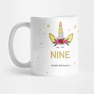 Ninth birthday. Nine. Unicorn Birthday invitation. Party invitation Mug